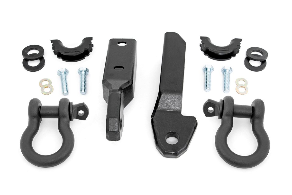 GMC Yukon Tow Hook to Shackle Conversion Kit - Front - Rough Country - D-Ring Combo - Black - '92-'99